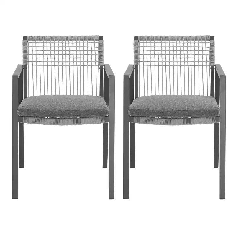 Christopher Knight Home Mikell Sedia da pranzo in alluminio con corda per esterni (set da 2) con cuscino resistente all'acqua, grigio e nero