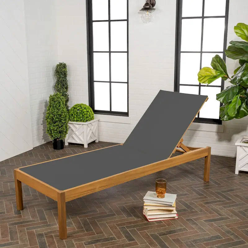 Leo 77,56x26,38 Chaise longue d'extérieur moderne et minimaliste réglable en bois d'acacia, naturel par JONATHAN Y