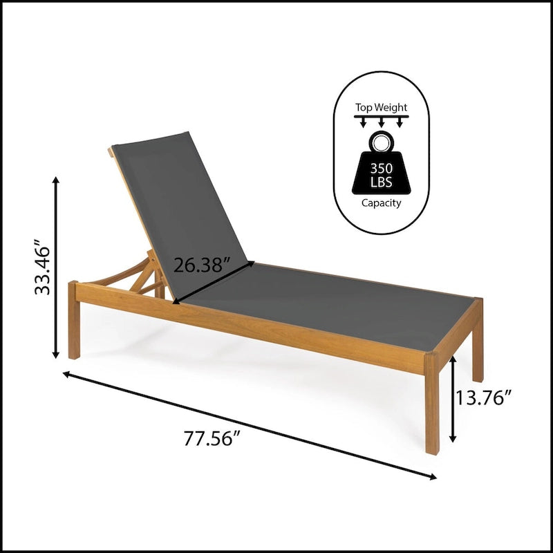 Leo 77,56x26,38 Chaise longue d'extérieur moderne et minimaliste réglable en bois d'acacia, naturel par JONATHAN Y