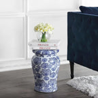 Poppies 17.7 Ceramic Garden Stool, White/Blue by JONATHAN Y