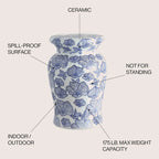 Sgabello da Giardino in Ceramica Papaveri 17,7, Bianco/Blu di JONATHAN Y