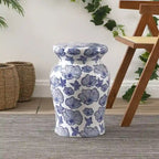 Sgabello da Giardino in Ceramica Papaveri 17,7, Bianco/Blu di JONATHAN Y
