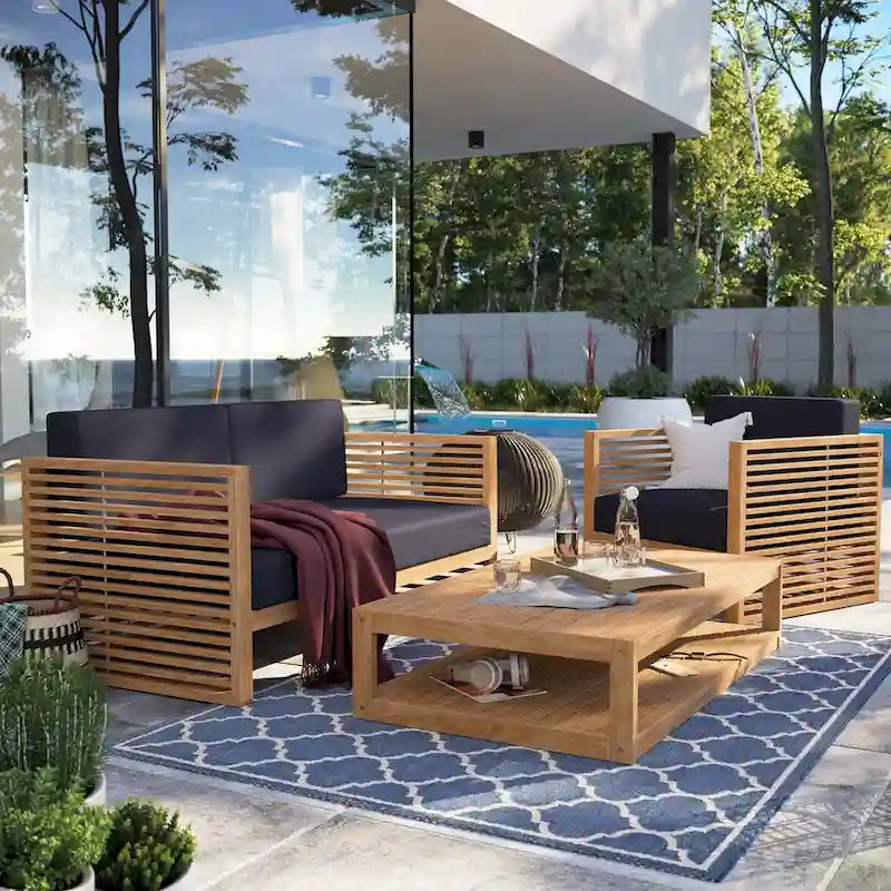 Ensemble de patio extérieur en teck 3 pièces Carlsbad