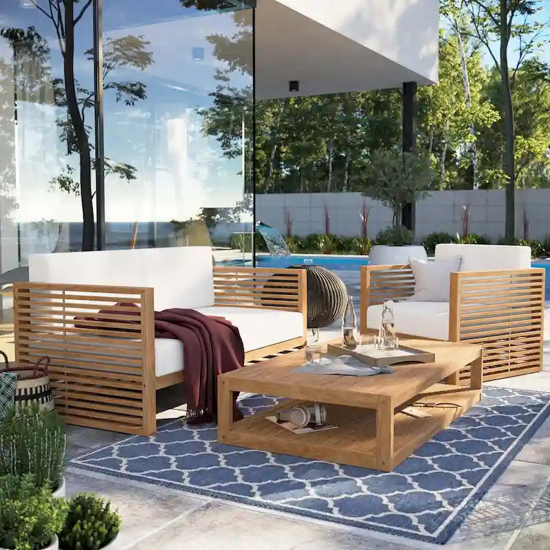 Ensemble de patio extérieur en teck 3 pièces Carlsbad
