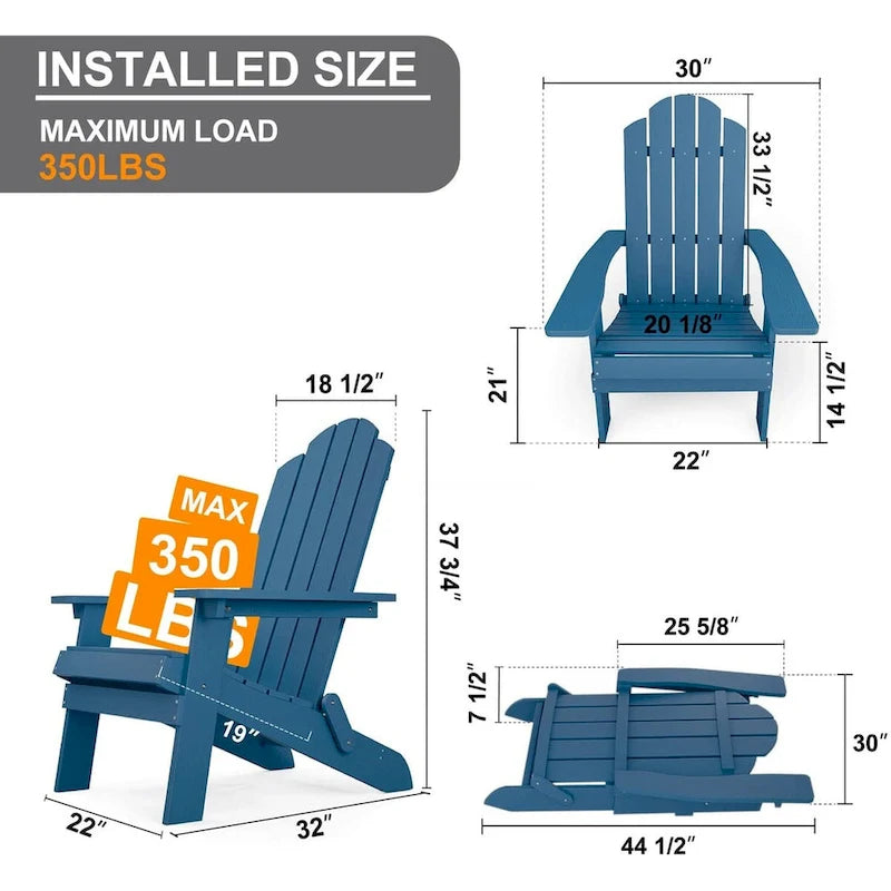 Sedia pieghevole Adirondack resistente alle intemperie per esterni, giardino, patio di WINSOON