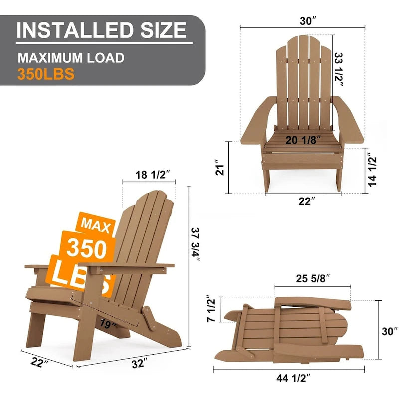 Sedia pieghevole Adirondack resistente alle intemperie per esterni, giardino, patio di WINSOON