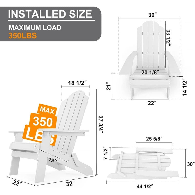 Sedia pieghevole Adirondack resistente alle intemperie per esterni, giardino, patio di WINSOON