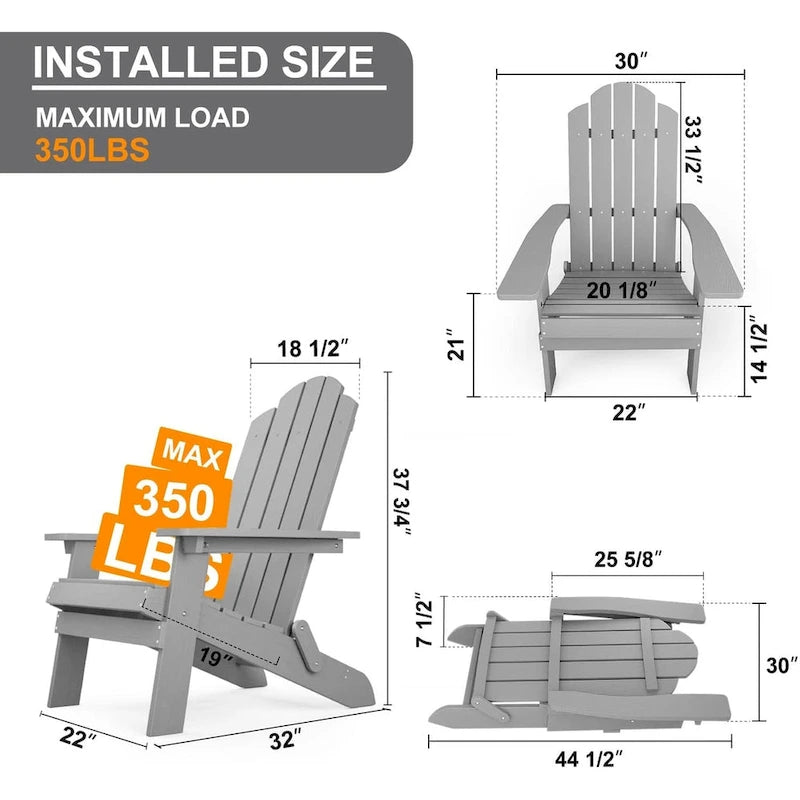 Sedia pieghevole Adirondack resistente alle intemperie per esterni, giardino, patio di WINSOON