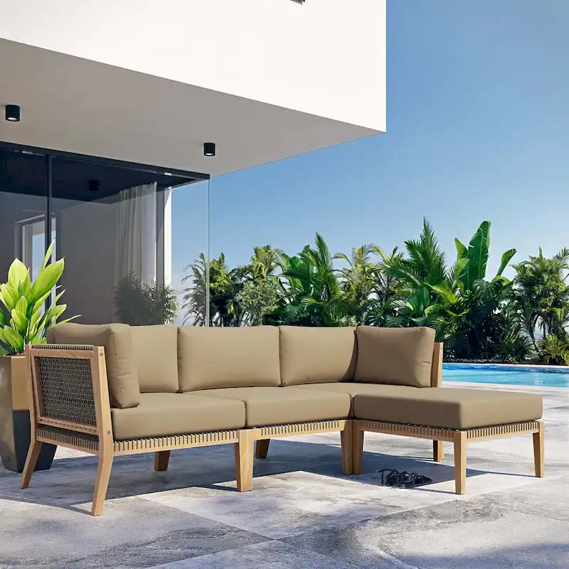 Divano componibile a 4 pezzi in legno di teak per esterni Clearwater