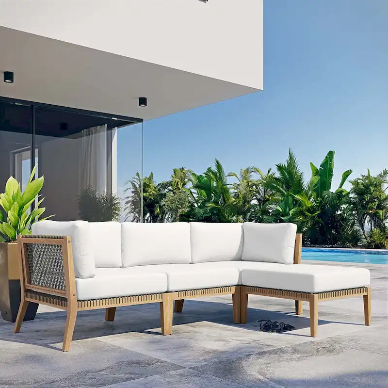 Divano componibile a 4 pezzi in legno di teak per esterni Clearwater