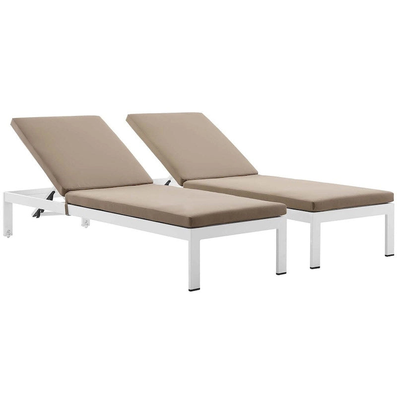 Ensemble de 2 chaises longues de patio extérieures en aluminium Shore avec coussins