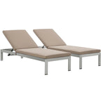 Ensemble de 2 chaises longues de patio extérieures en aluminium Shore avec coussins