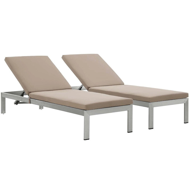 Ensemble de 2 chaises longues de patio extérieures en aluminium Shore avec coussins