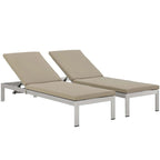 Ensemble de 2 chaises longues de patio extérieures en aluminium Shore avec coussins