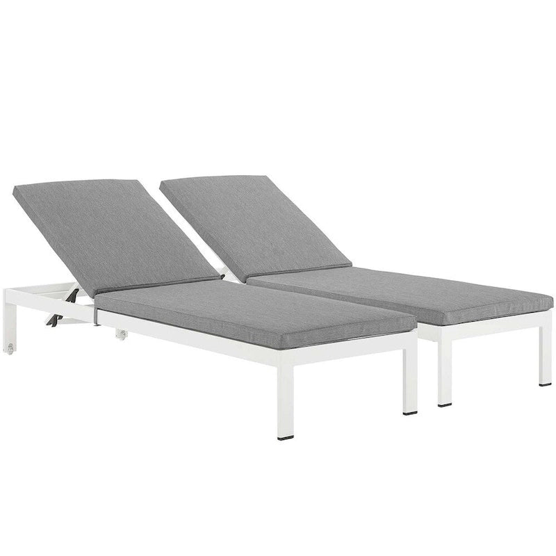 Ensemble de 2 chaises longues de patio extérieures en aluminium Shore avec coussins
