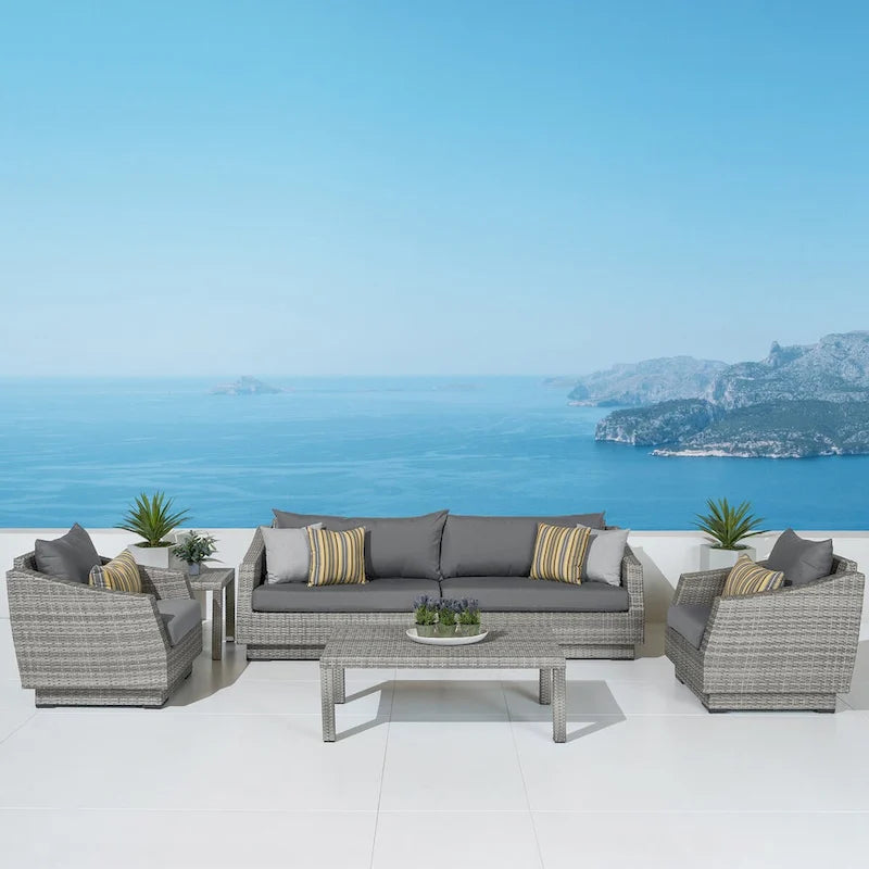 Set divano e poltrone da esterno Cannes a 6 pezzi in Sunbrella