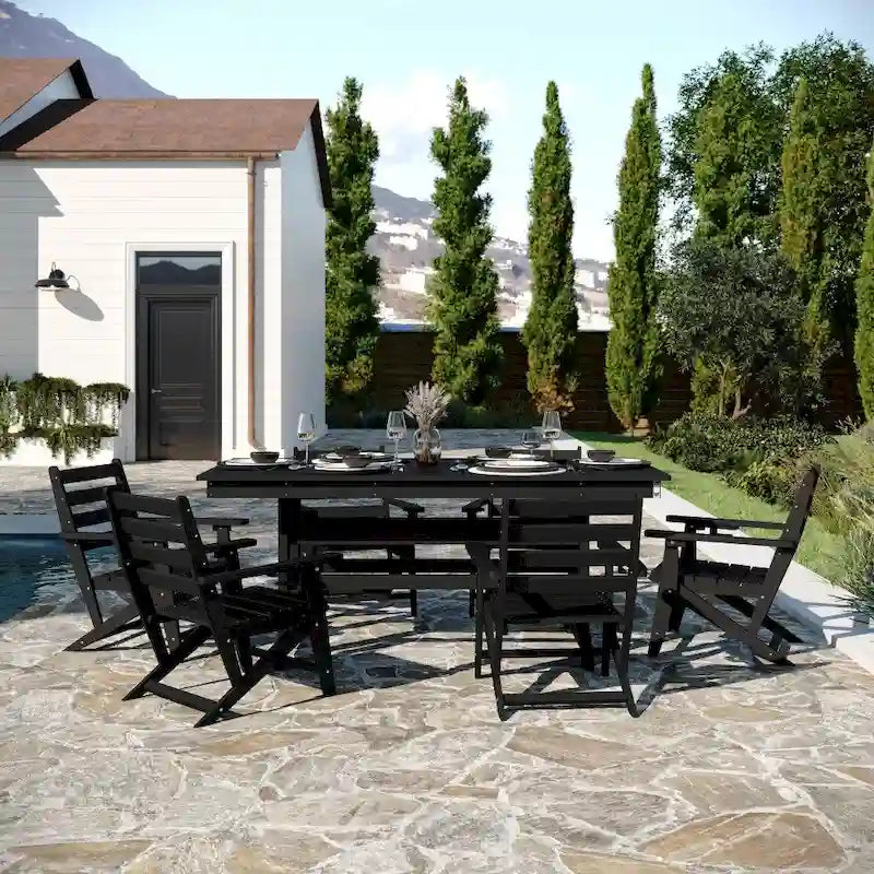 Tavolo commerciale Adirondack per tutte le stagioni e 6 sedie con portabicchieri