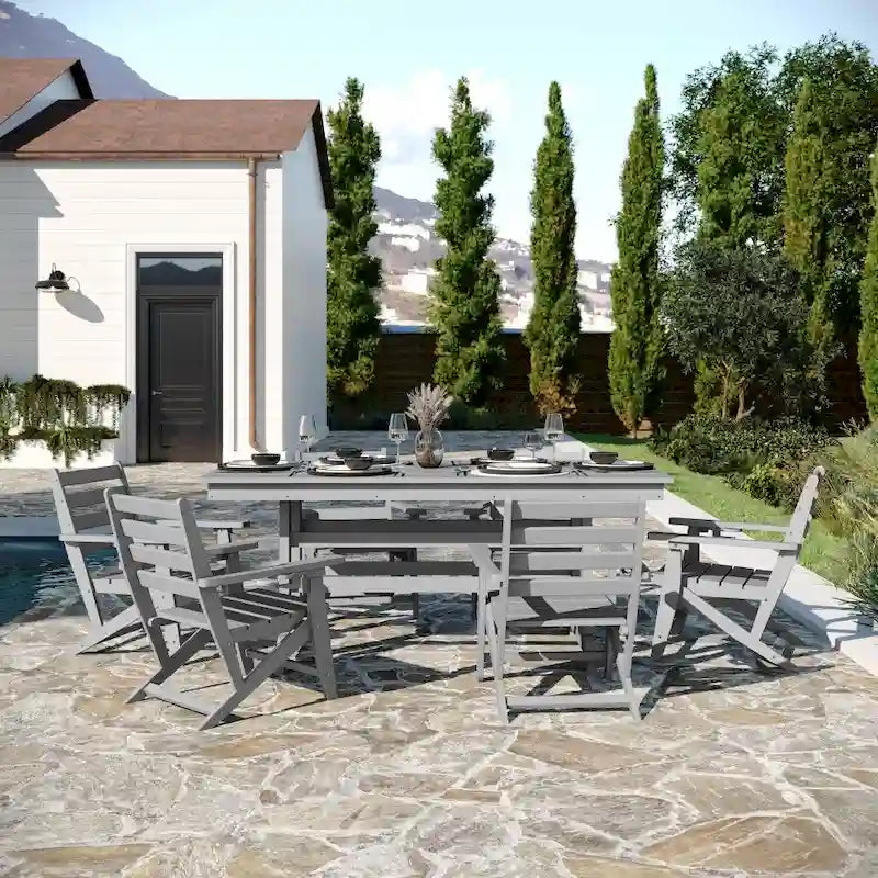 Tavolo commerciale Adirondack per tutte le stagioni e 6 sedie con portabicchieri