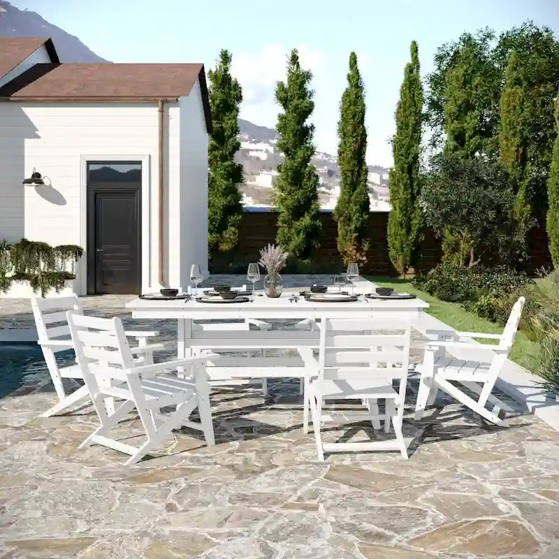 Tavolo commerciale Adirondack per tutte le stagioni e 6 sedie con portabicchieri
