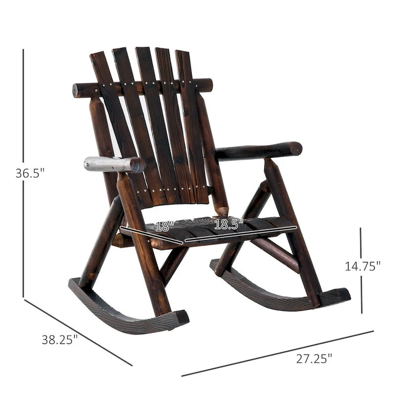 Sedia a dondolo da esterno in legno Outsunny, sedia a dondolo rustica Adirondack
