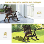 Sedia a dondolo da esterno in legno Outsunny, sedia a dondolo rustica Adirondack