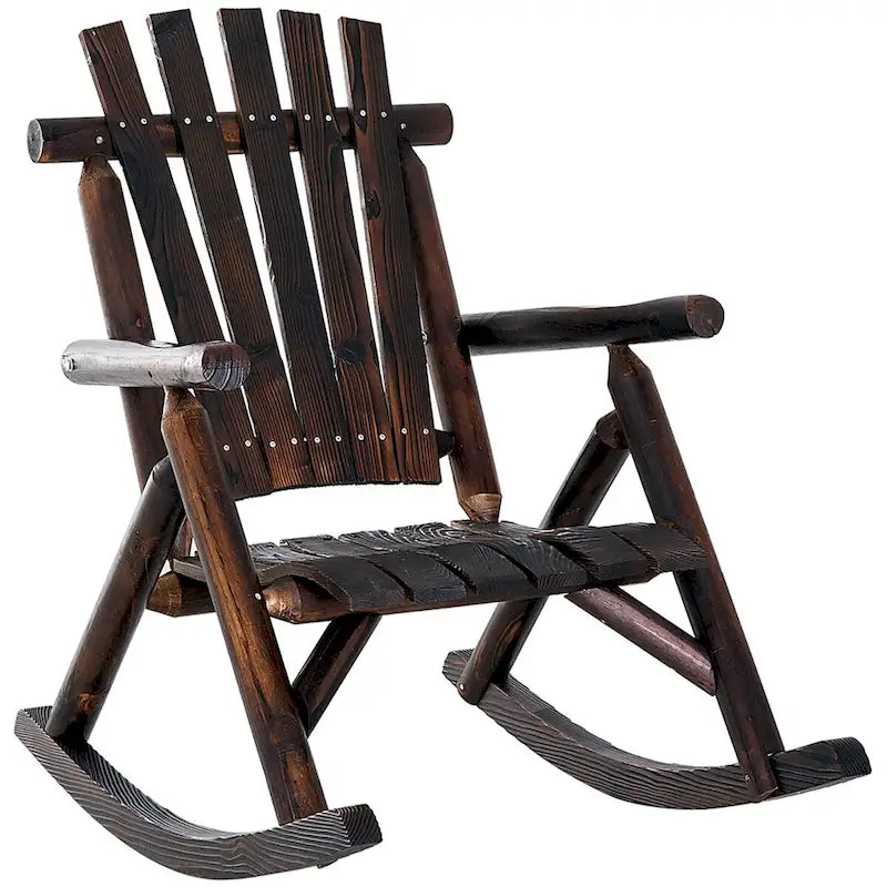 Sedia a dondolo da esterno in legno Outsunny, sedia a dondolo rustica Adirondack