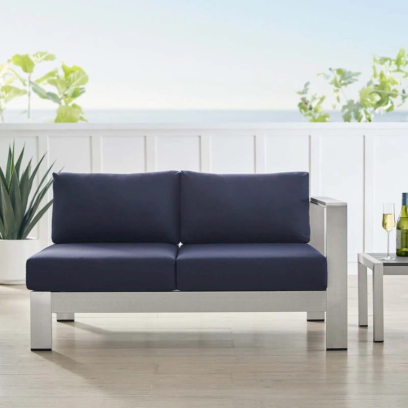 Divanetto da esterni con bracciolo destro Shore Sunbrella Fabric in alluminio