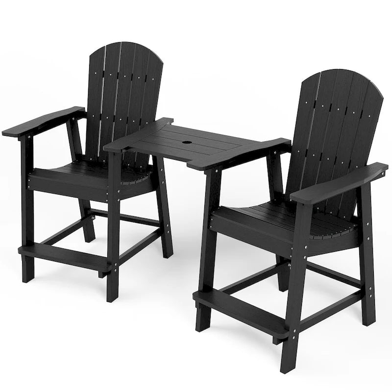 WINSOON Lot de 3 chaises Adirondack hautes, chaises de balcon avec table d'appoint connectée