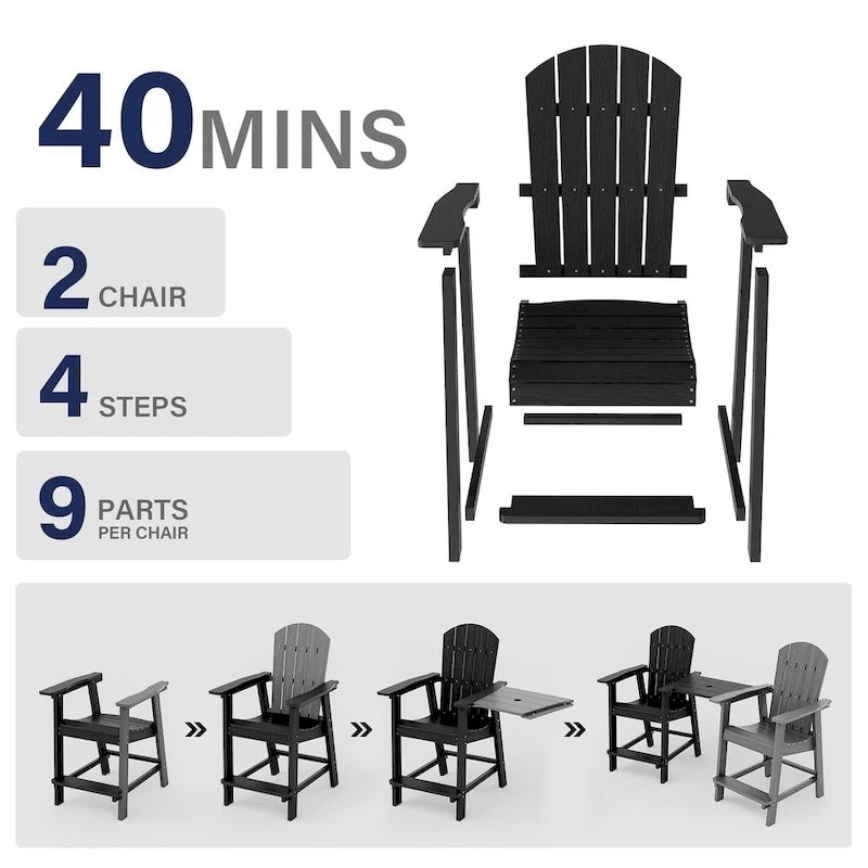 WINSOON Lot de 3 chaises Adirondack hautes, chaises de balcon avec table d'appoint connectée