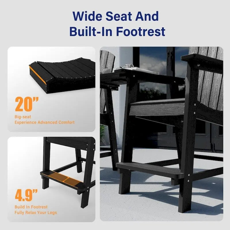 WINSOON Lot de 3 chaises Adirondack hautes, chaises de balcon avec table d'appoint connectée