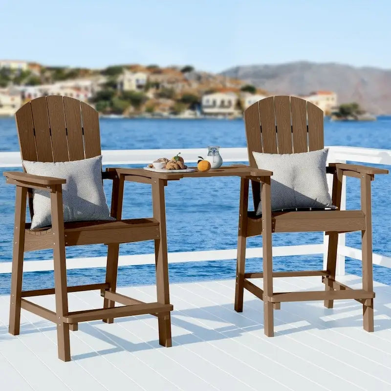 WINSOON Lot de 3 chaises Adirondack hautes, chaises de balcon avec table d'appoint connectée