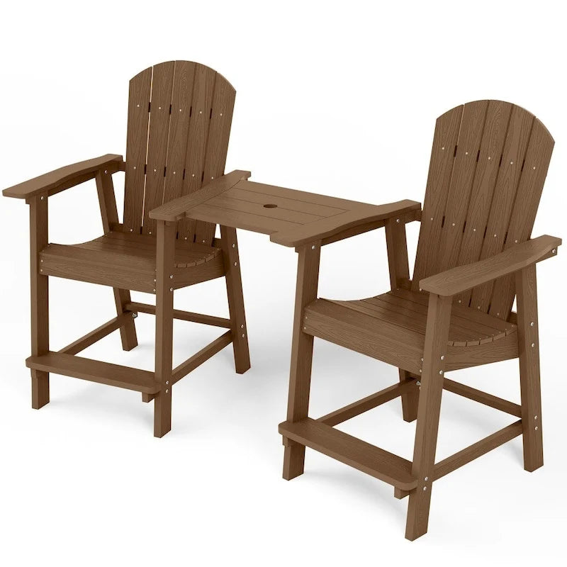 WINSOON Lot de 3 chaises Adirondack hautes, chaises de balcon avec table d'appoint connectée
