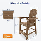 WINSOON Lot de 3 chaises Adirondack hautes, chaises de balcon avec table d'appoint connectée