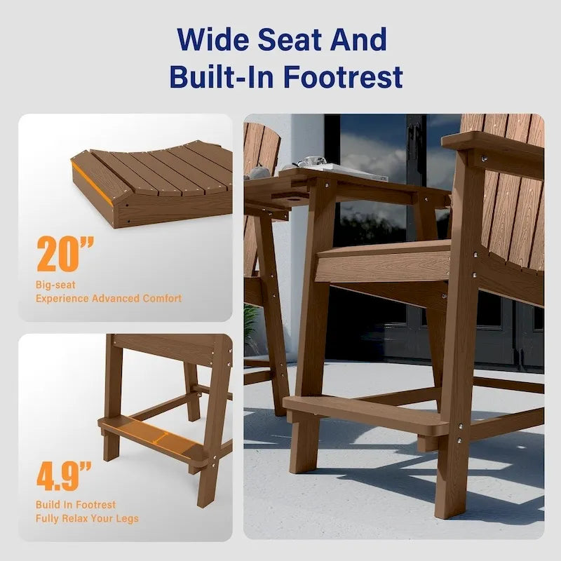 WINSOON Lot de 3 chaises Adirondack hautes, chaises de balcon avec table d'appoint connectée