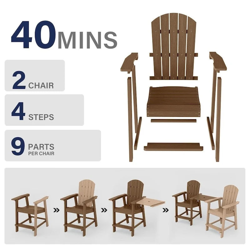 WINSOON Lot de 3 chaises Adirondack hautes, chaises de balcon avec table d'appoint connectée