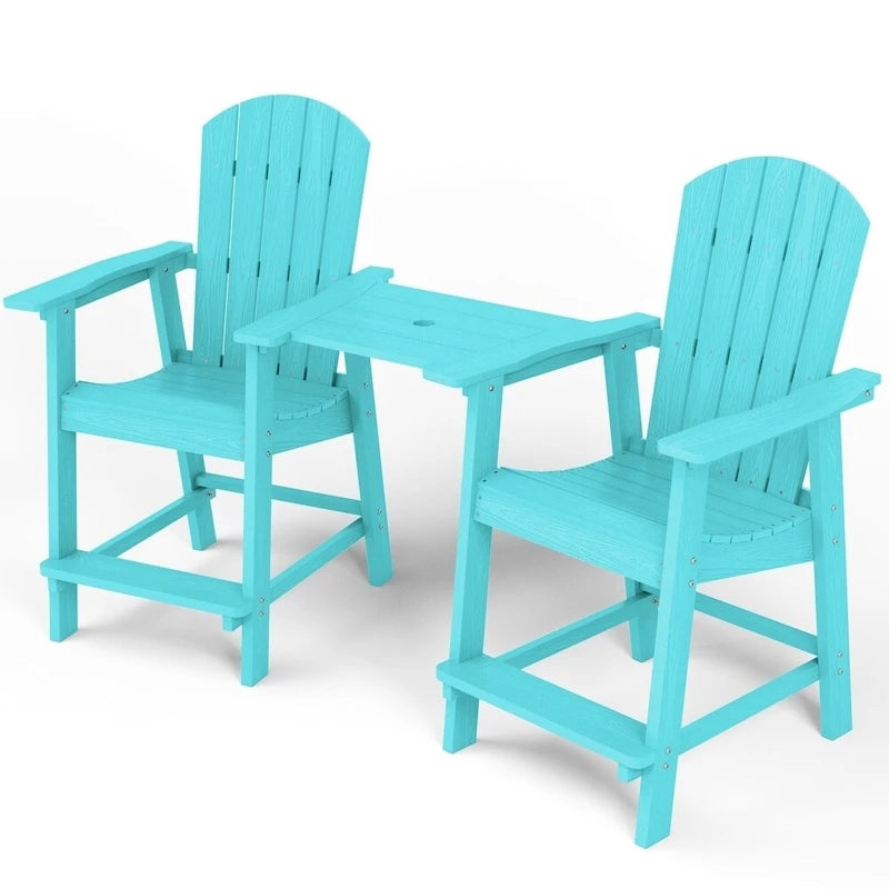 WINSOON Lot de 3 chaises Adirondack hautes, chaises de balcon avec table d'appoint connectée