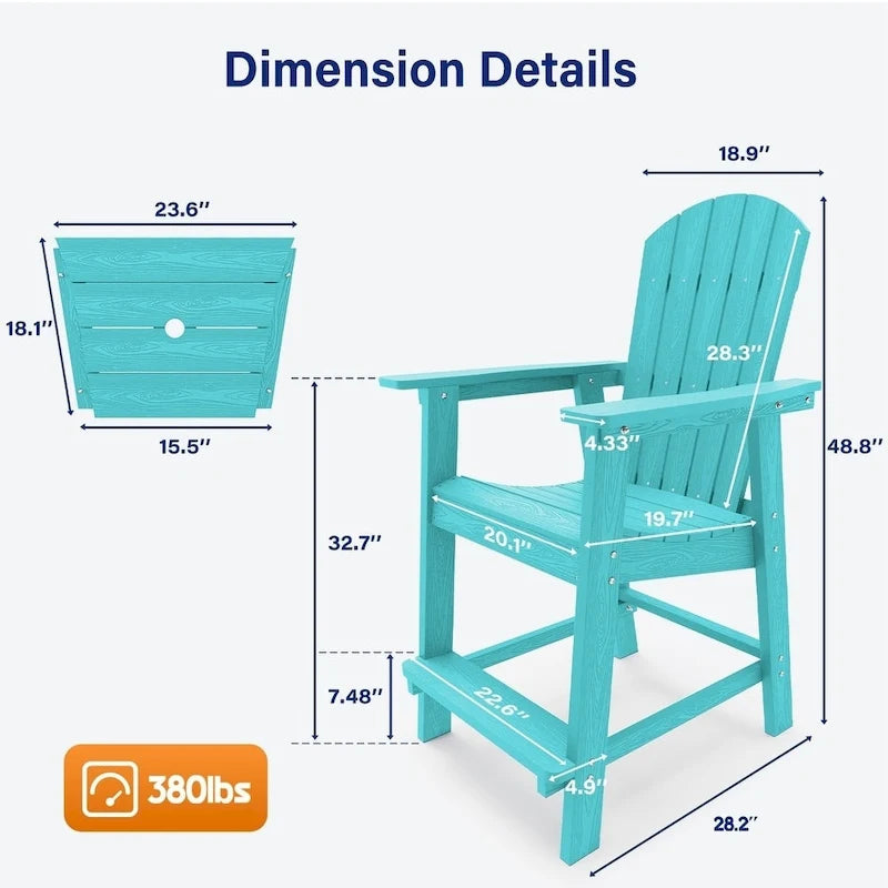 WINSOON Lot de 3 chaises Adirondack hautes, chaises de balcon avec table d'appoint connectée