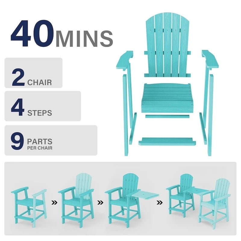 WINSOON Lot de 3 chaises Adirondack hautes, chaises de balcon avec table d'appoint connectée