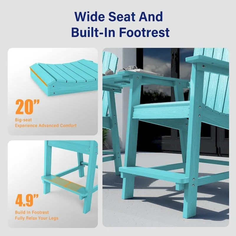 WINSOON Lot de 3 chaises Adirondack hautes, chaises de balcon avec table d'appoint connectée