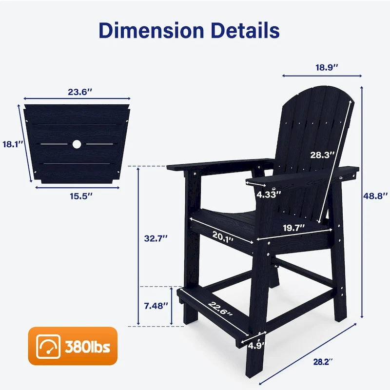 WINSOON Lot de 3 chaises Adirondack hautes, chaises de balcon avec table d'appoint connectée