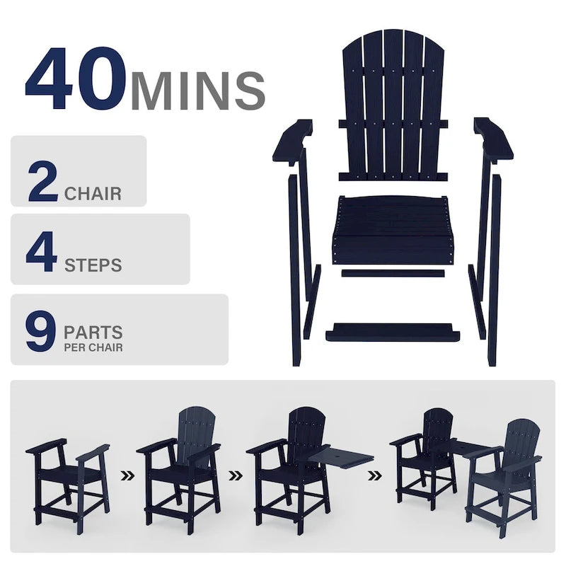 WINSOON Lot de 3 chaises Adirondack hautes, chaises de balcon avec table d'appoint connectée