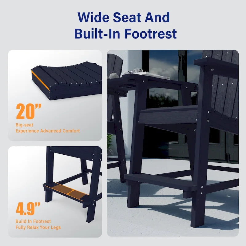 WINSOON Lot de 3 chaises Adirondack hautes, chaises de balcon avec table d'appoint connectée