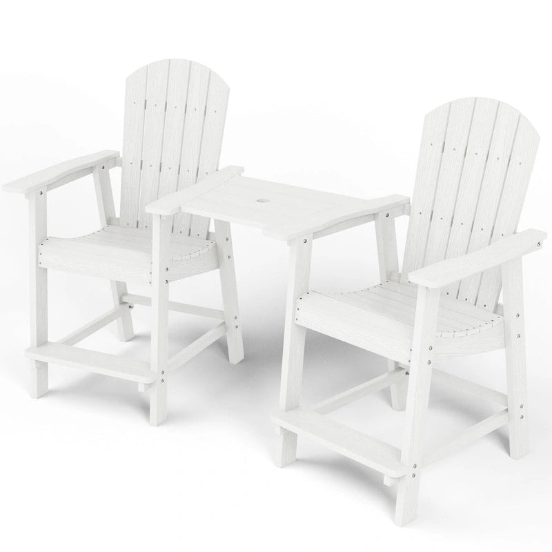 WINSOON Lot de 3 chaises Adirondack hautes, chaises de balcon avec table d'appoint connectée