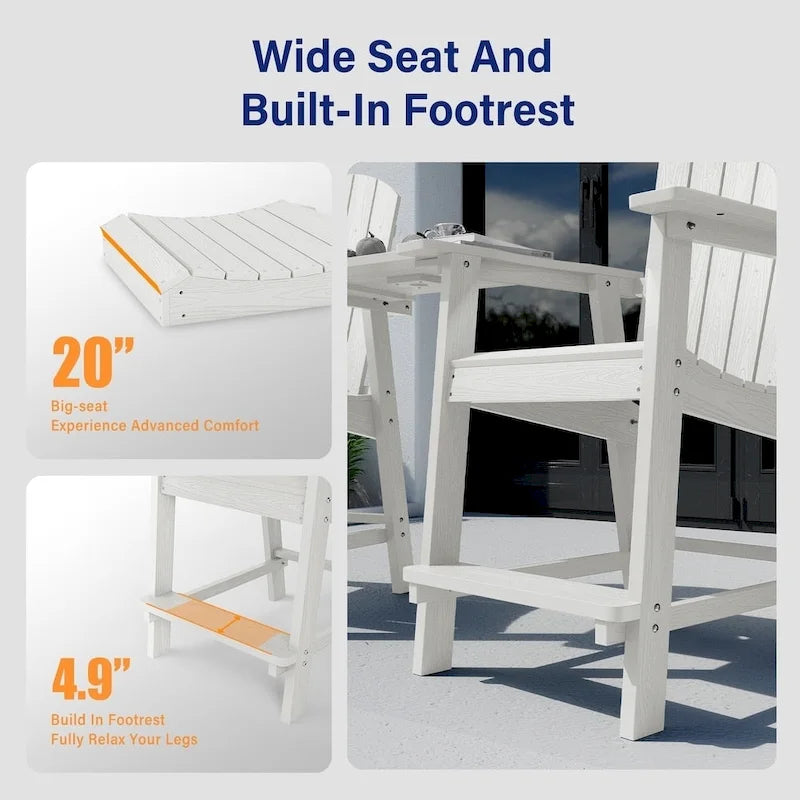 WINSOON Lot de 3 chaises Adirondack hautes, chaises de balcon avec table d'appoint connectée