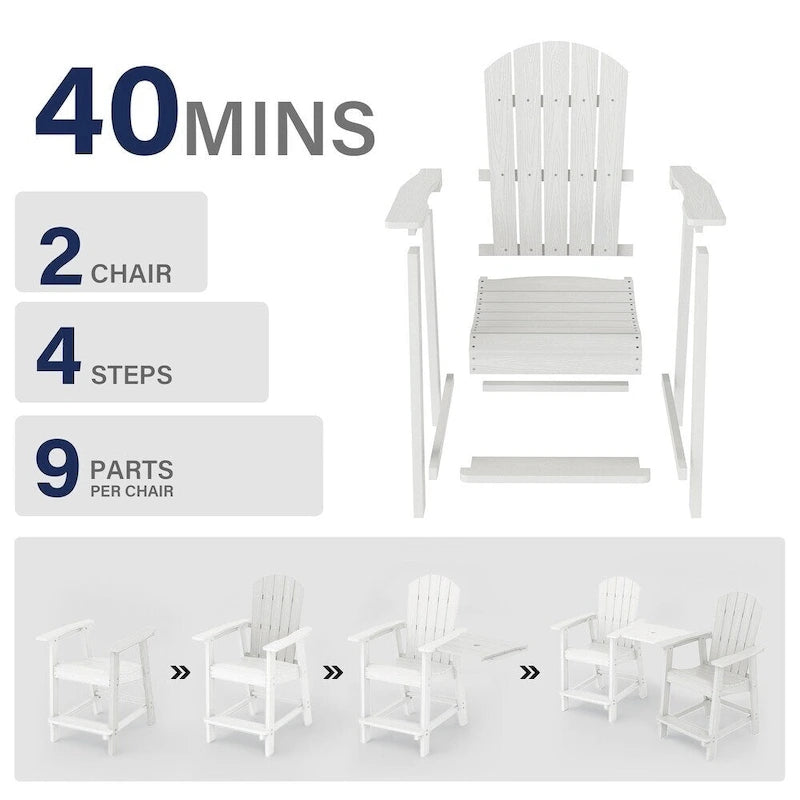 WINSOON Lot de 3 chaises Adirondack hautes, chaises de balcon avec table d'appoint connectée