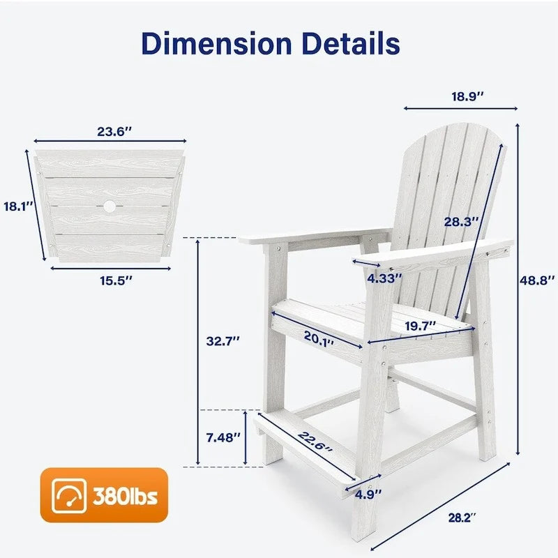 WINSOON Lot de 3 chaises Adirondack hautes, chaises de balcon avec table d'appoint connectée