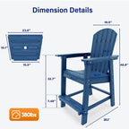 WINSOON Lot de 3 chaises Adirondack hautes, chaises de balcon avec table d'appoint connectée