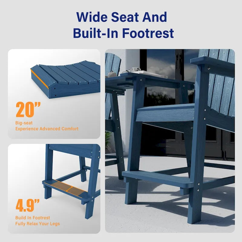 WINSOON Lot de 3 chaises Adirondack hautes, chaises de balcon avec table d'appoint connectée