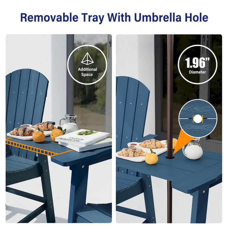 WINSOON Lot de 3 chaises Adirondack hautes, chaises de balcon avec table d'appoint connectée