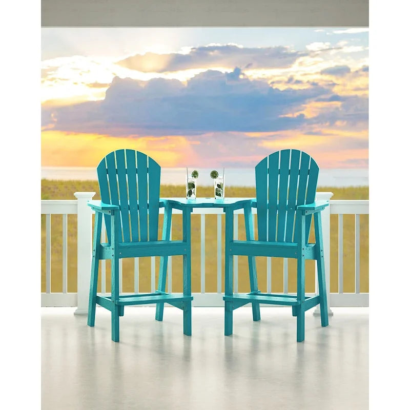 Rustic 2 Pieces Adirondack Chair Outdoor Barstools with Connecting Tray and Umbrella Hole